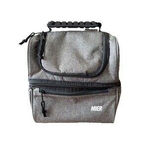 MIER Adult Lunch Box Insulated Lunch Bag Large Dark Grey Double Decker Cooler